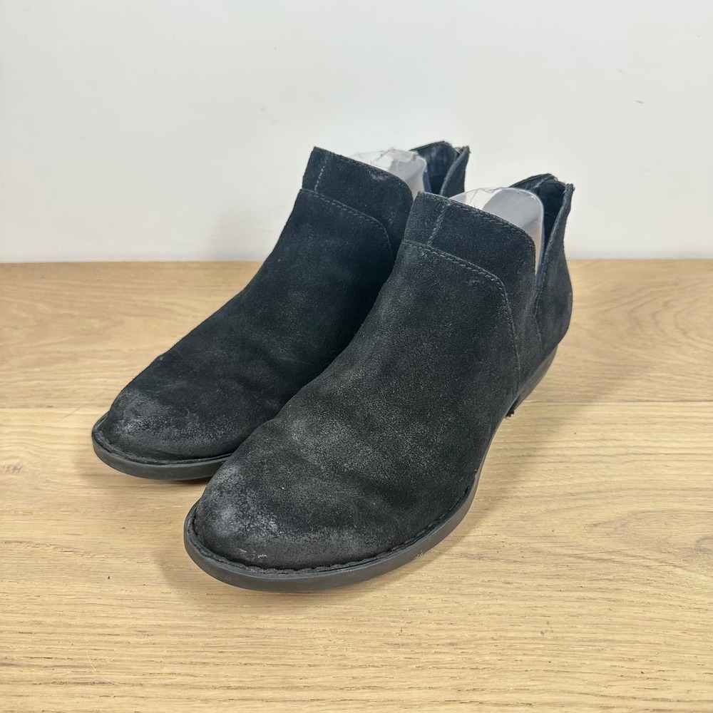 Born Boots Women 8 Black Suede Leather Ankle Cutout Back Zip Western Minimalist